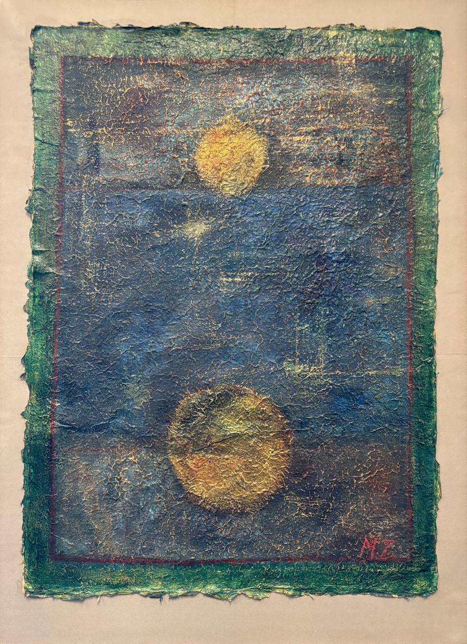 Abstract Painting by Mobina Zuberi, Oil on Nepalese Paper, 26 x 35 Inches (With Mount)