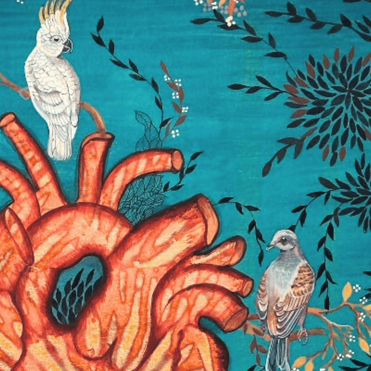 Where the Heart Takes Roots, Painting by Hifza Khan, Gouache on Acid Free Wasli & Red Chrysanthemum Gold Leaf Transfer, 14 x 20 Inches