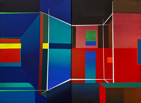 Within these Walls, Geometric Painting by Bazil Habib, Acrylic on Canvas, 12 x 18 inches.