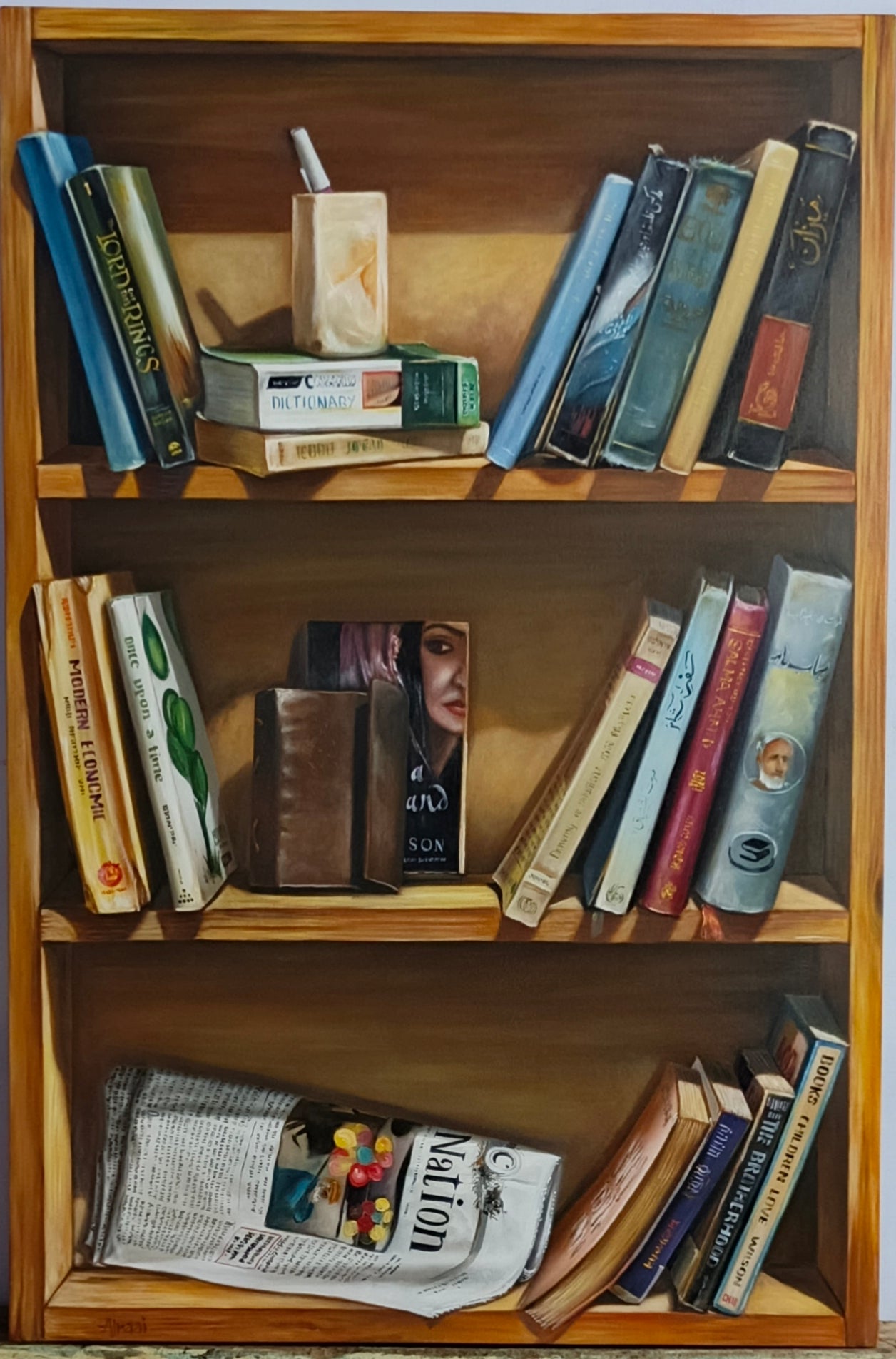 Between the Pages, Painting by Ahmed Alraai, Oil on Canvas, 24 x 36 inches