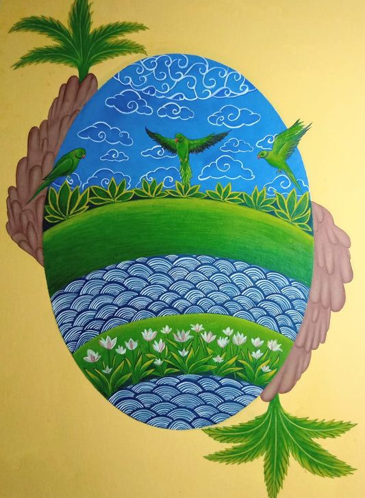 Valley Whispers, Painting by Alishba Khizar, Gouache on Wasli, 6.9 x 9.6 inches