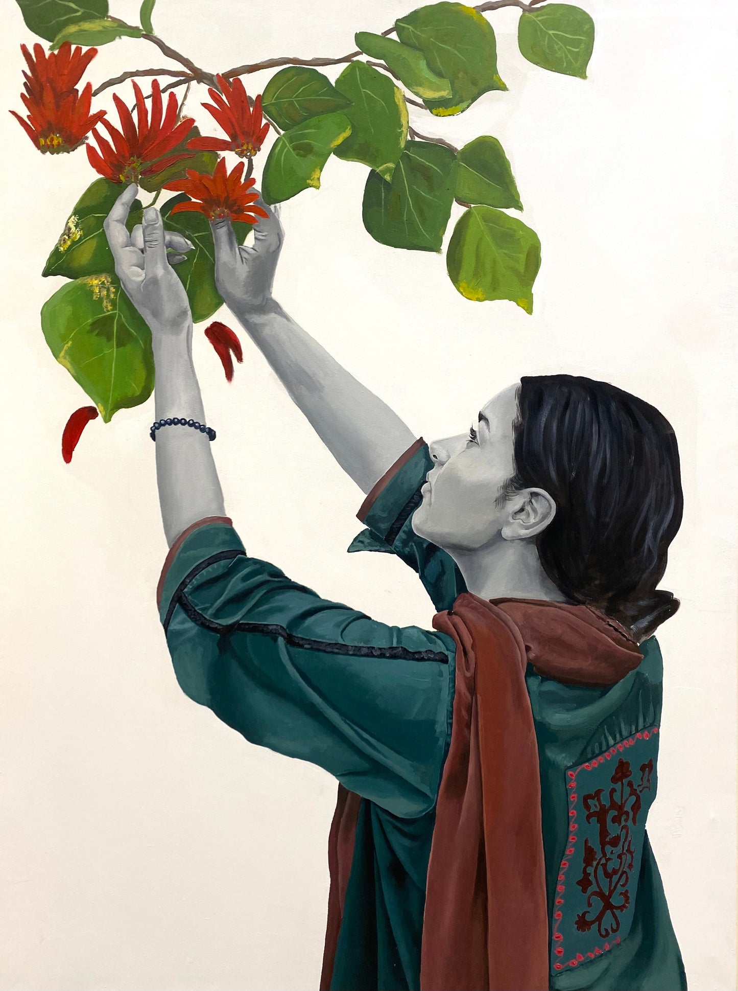 Reaching for Red (2025), Painting by Hadia Rizwan, Oil on Canvas, 36 x 48 inches