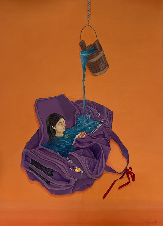 Between Pour and Pause, Painting by Khizra Tanvir, Gouache on Wasli, 22 x 28 inches