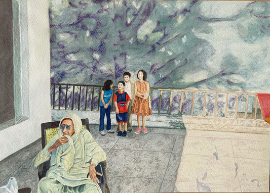 Under the Shade, Painting by Meerish Khan, Mixed Media on Paper, 16.9 x 11.8 inches