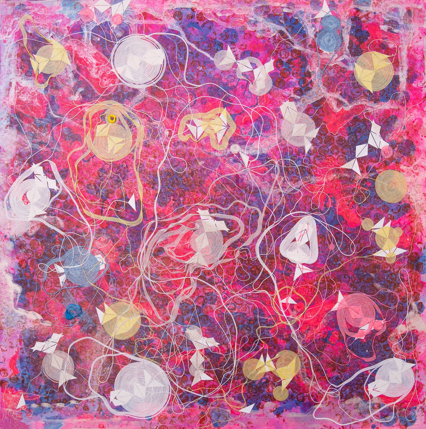 Pink Sea, Painting by Abida Dahri, Mixed Media on Wasli, 17 x 17 inches