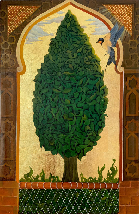 Diwan-e-Shajar, Painting by Nadia Batool, Mixed Media on Canvas, 24 x 36 inches