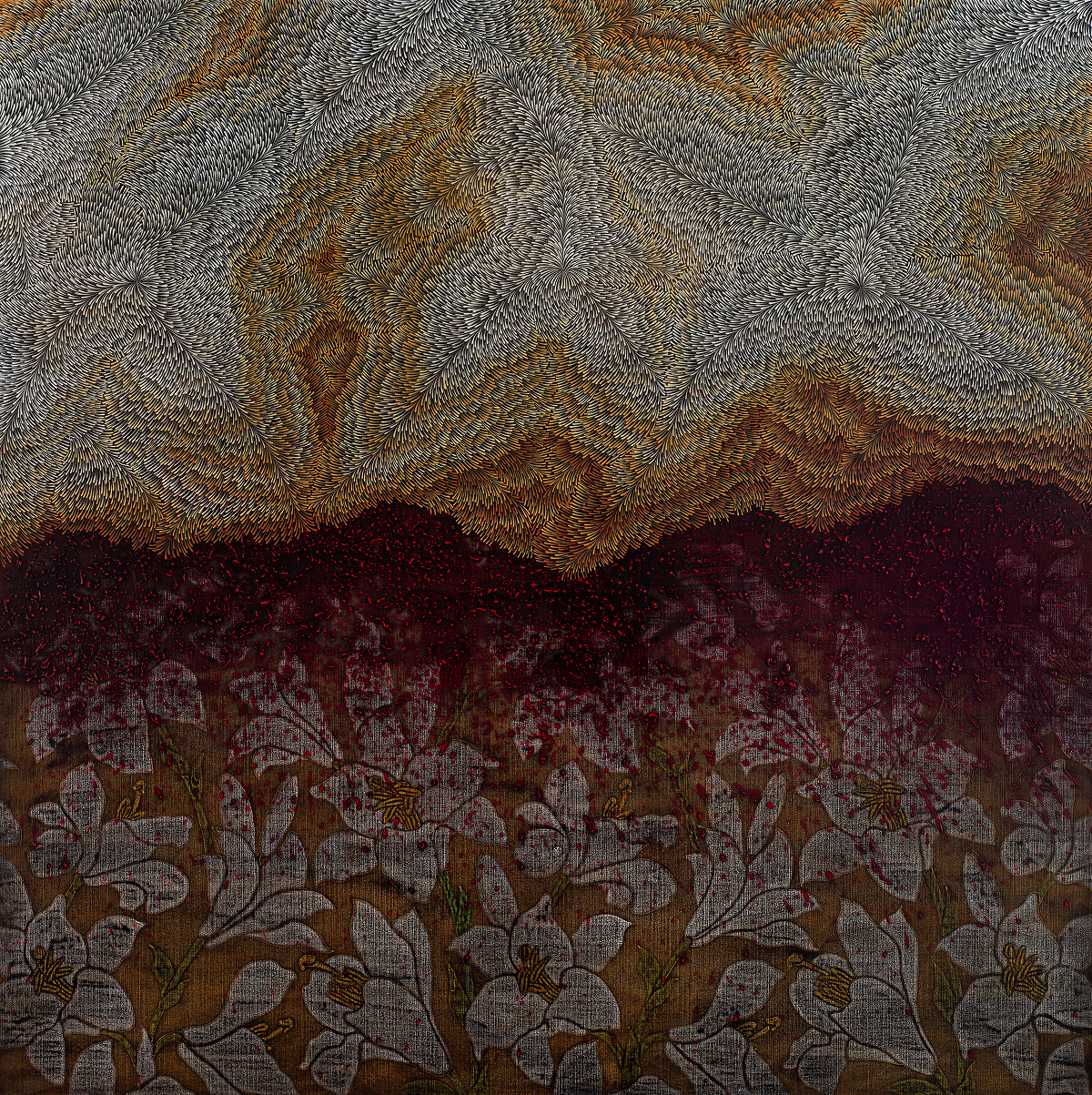 Tangle and Bloom, Painting by Mirza Zeeshan Hussain, Acrylic on Canvas, 54 x 54 inches