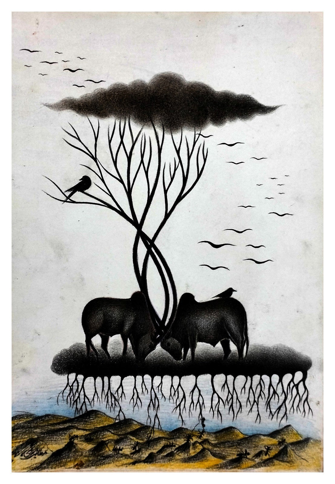 Untitled, Landscape Painting by Mutaib Shah, Graphite on Wasli, 10 x 15inches