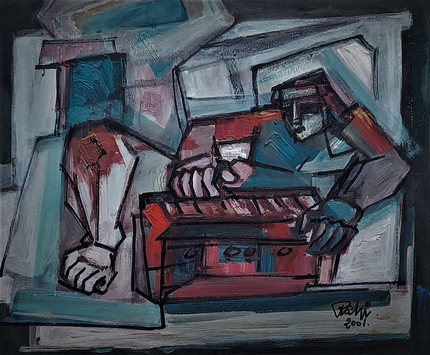 (PRICE ON REQUEST) Untitled, Figurative Painting by Mansoor Rahi, Oil on Card, 15 x 12.5 inches