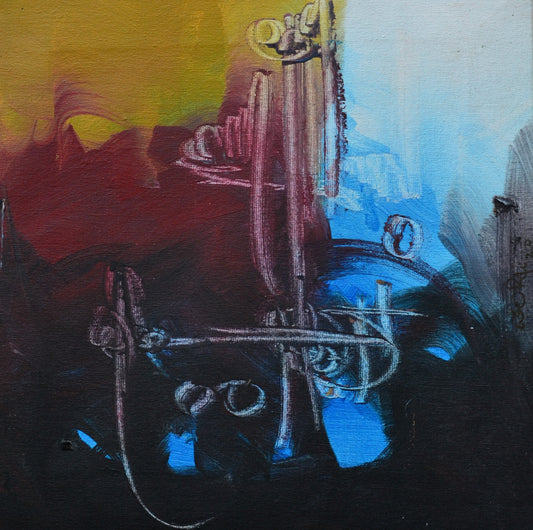 Untitled, Calligraphy Painting by Riaz Rafi, Oil on Canva, 14 x 14 inches