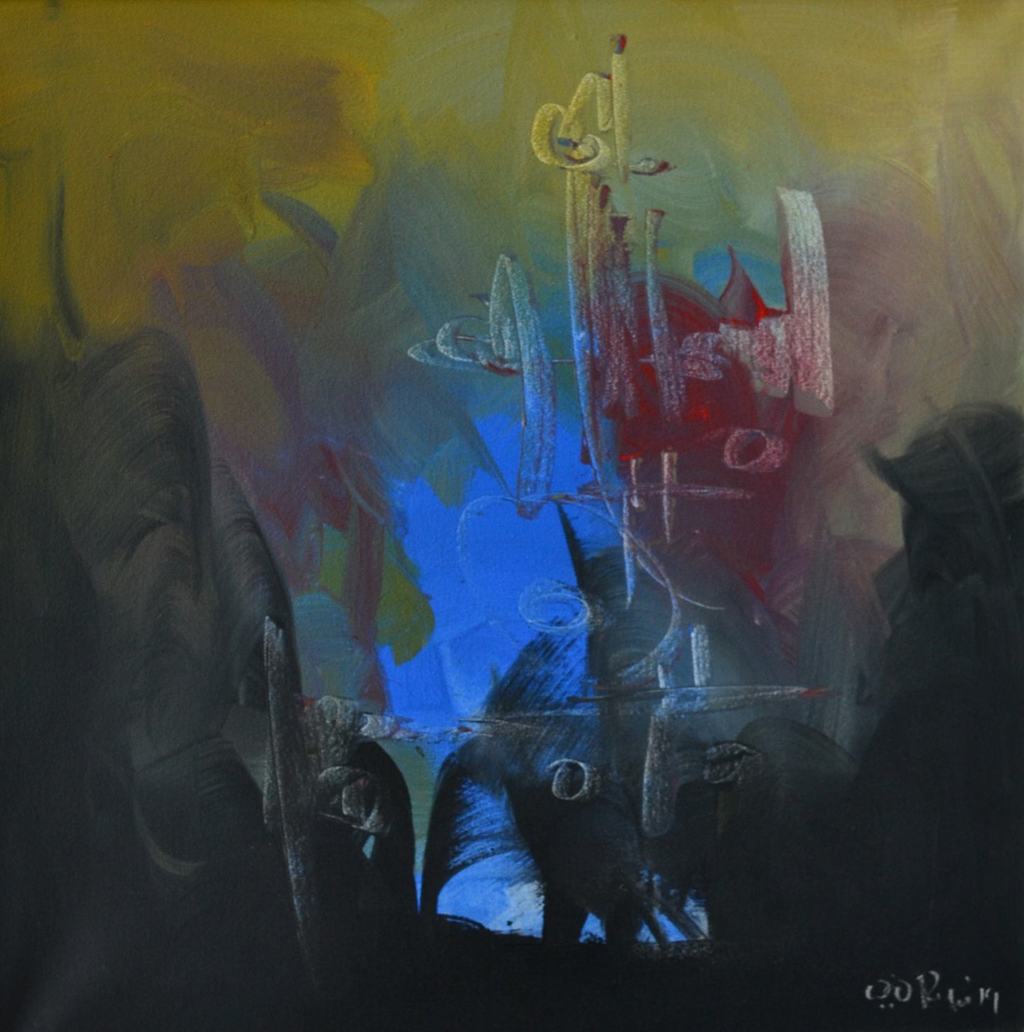 Untitled, Calligraphy Painting by Riaz Rafi, Oil on Canvas, 20x 20 inches.
