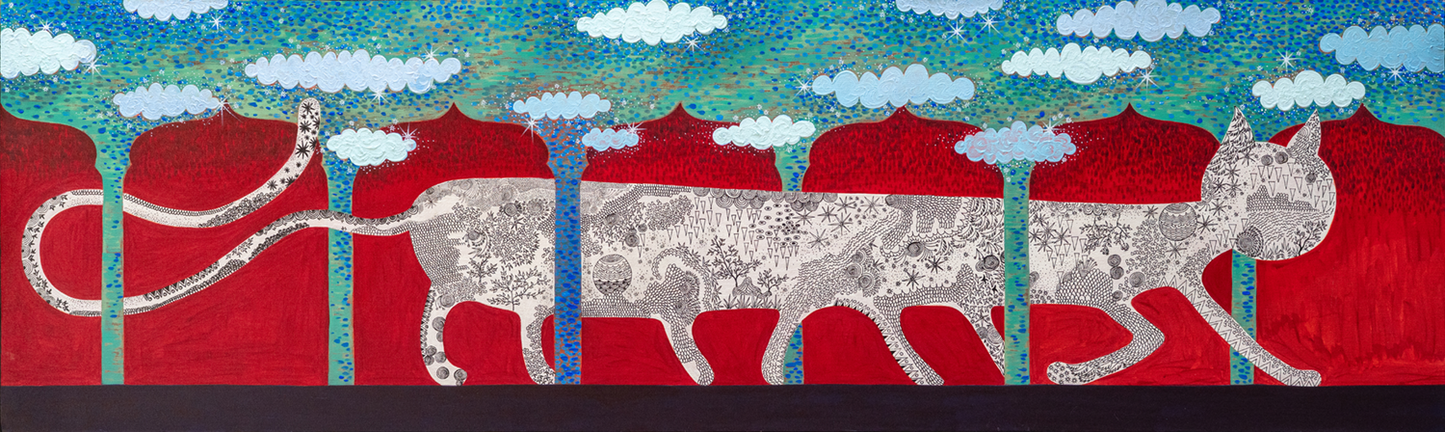 Shape of Desire, Abstract Painting by Imran Mughal, Acrylic on Canvas, 60 x 18 inches