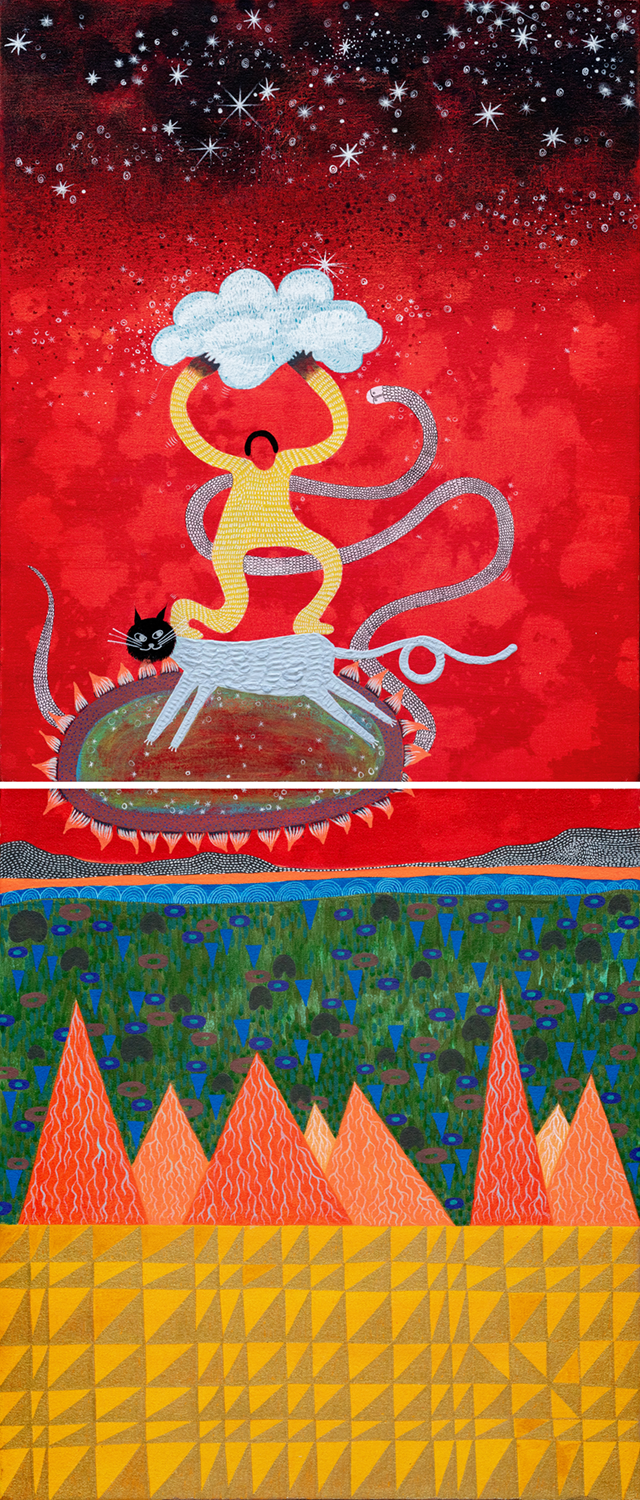 Inherited Dreams (Diptych), Abstract Painting by Imran Mughal, Acrylic on Canvas, 16 x 38 inches