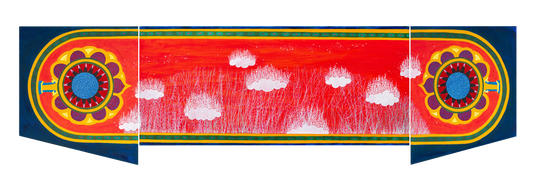 Red Tapestry (Triptych), Abstract Painting by Imran Mughal, Acrylic on Canvas, 56.5 x 15 inches