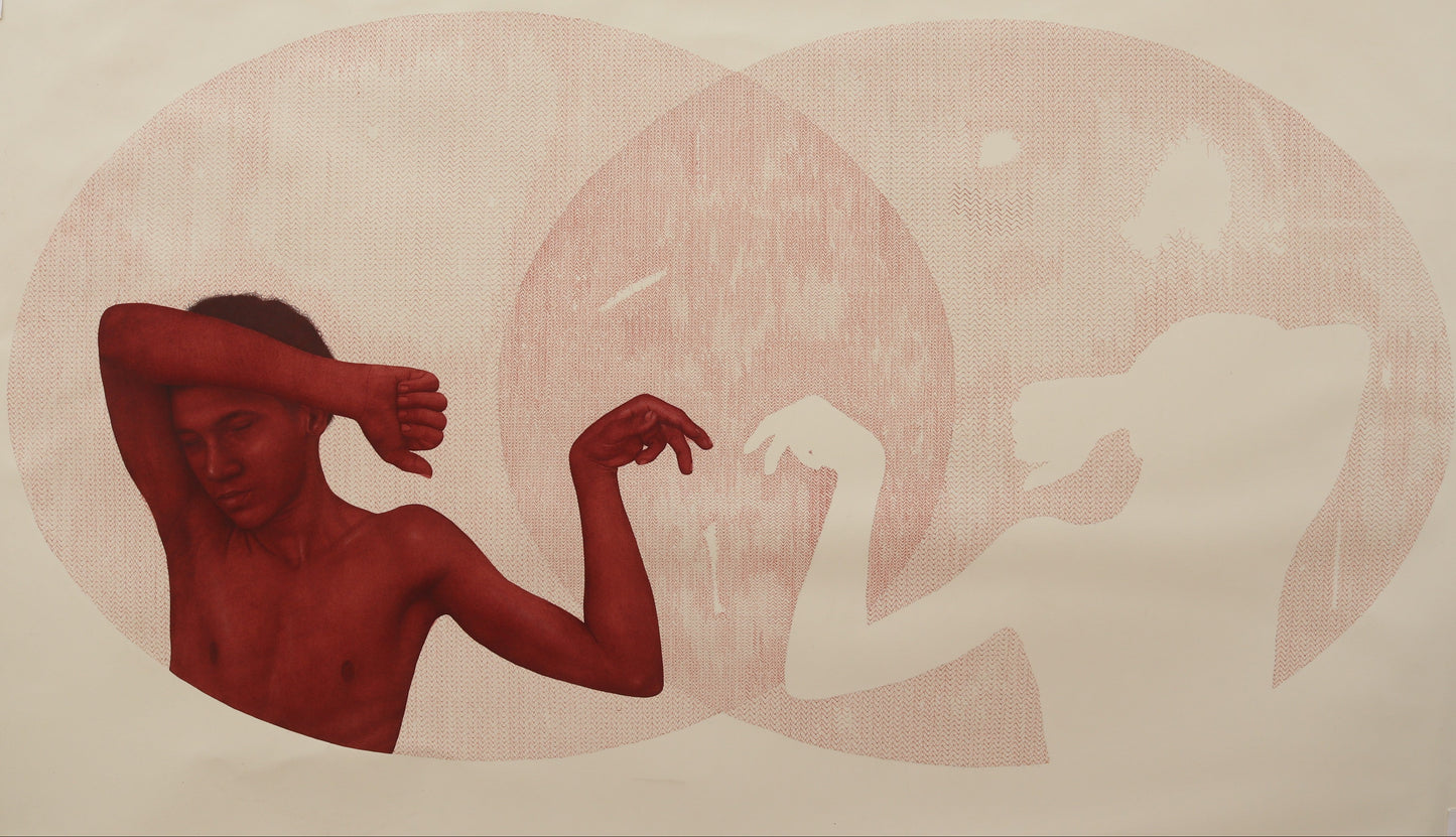 Mirror Silhouette 37, Figurative Painting by Jawad Ahmed Jan, Gouache & Archival Pen on Paper, 60 x 36 inches