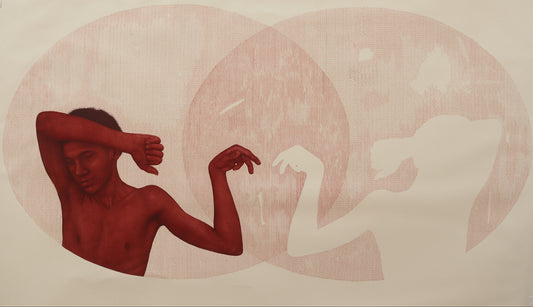 Mirror Silhouette 37, Figurative Painting by Jawad Ahmed Jan, Gouache & Archival Pen on Paper, 60 x 36 inches