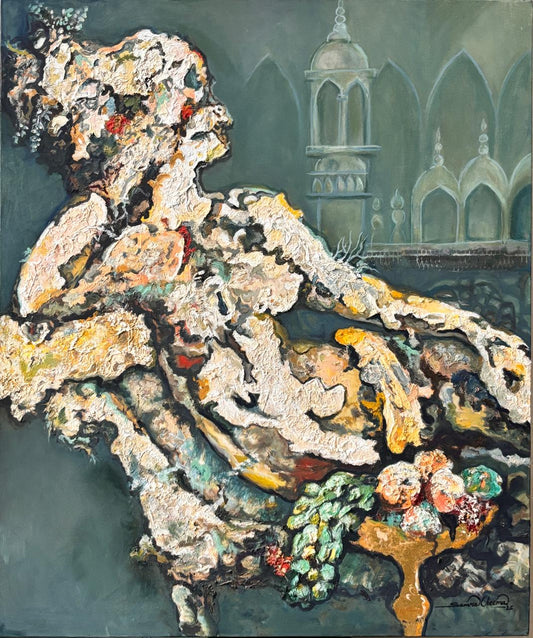 "Pleasure", Figurative Painting by Samra Cheema, Oil & Gold Leaf on Canvas, 30 × 35.8 inches