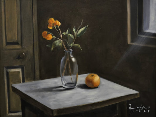 Cool Sun Ray, Still Life Painting by Muntazir Mehdi Minhas, Oil on Canvas, 18 x 24 Inches