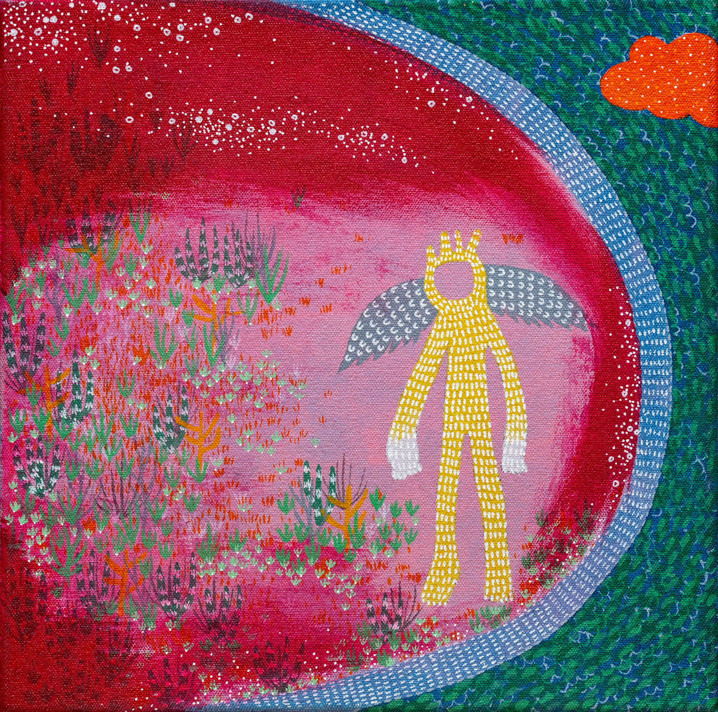 Scarlet Hex, Abstract Painting by Imran Mughal, Acrylic on Canvas, 8 x 8 inches