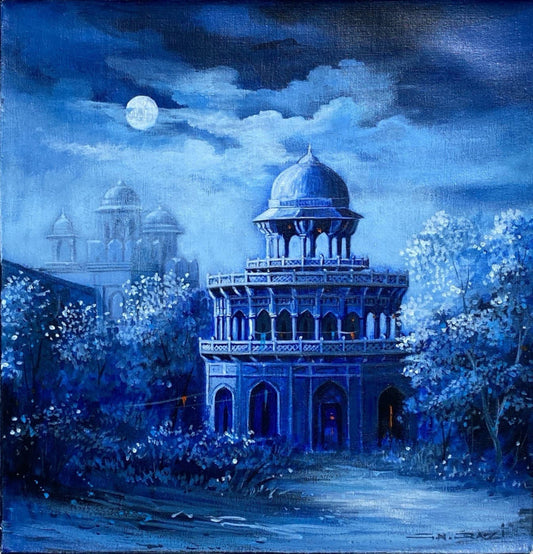 Untitled, Cityscape Painting by GN Qazi, Oil on Canvas, 14 x 14 inches