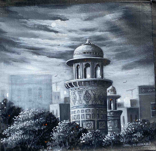Untitled, Cityscape Painting by GN Qazi, Oil on Canvas, 14 x 14 inches