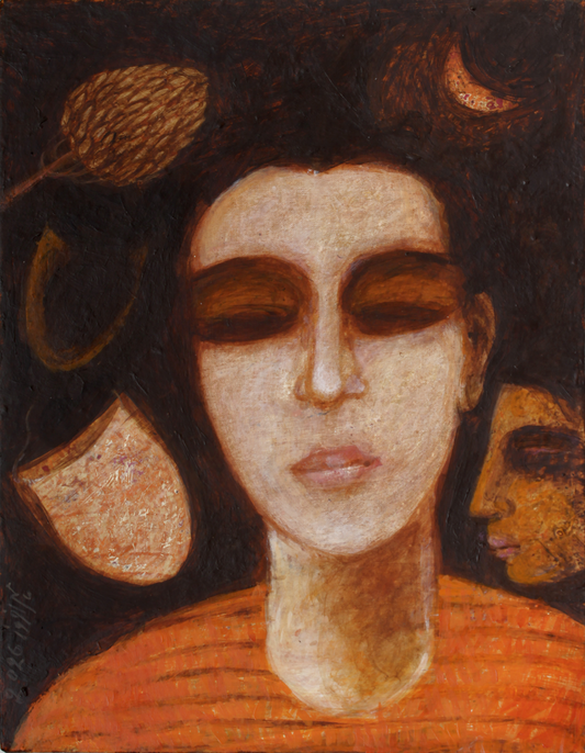 Khawabeeda-II, Portrait Painting by Meher Afroze, Acrylic on Canvas, 12 x 16 inches