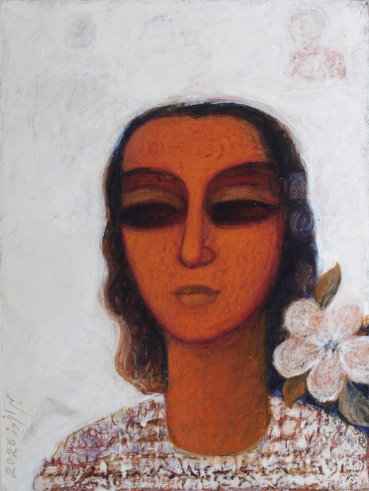 Khawabeeda-I, Portrait Painting by Meher Afroze, Acrylics on Canvas, 12 x 16 inches