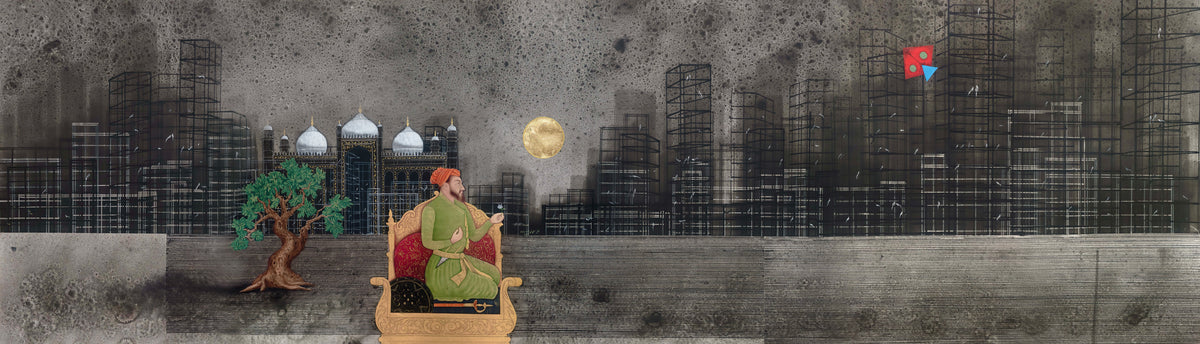 Figurative Painting by Safwan Bashir, Opaque Watercolour on Paper, 84 x 24 Inches