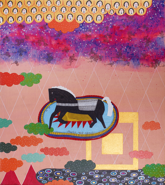 Guarding the Gates of Love, Abstract Painting by Imran Mughal, Acrylic on Canvas, 16 x 18 inches