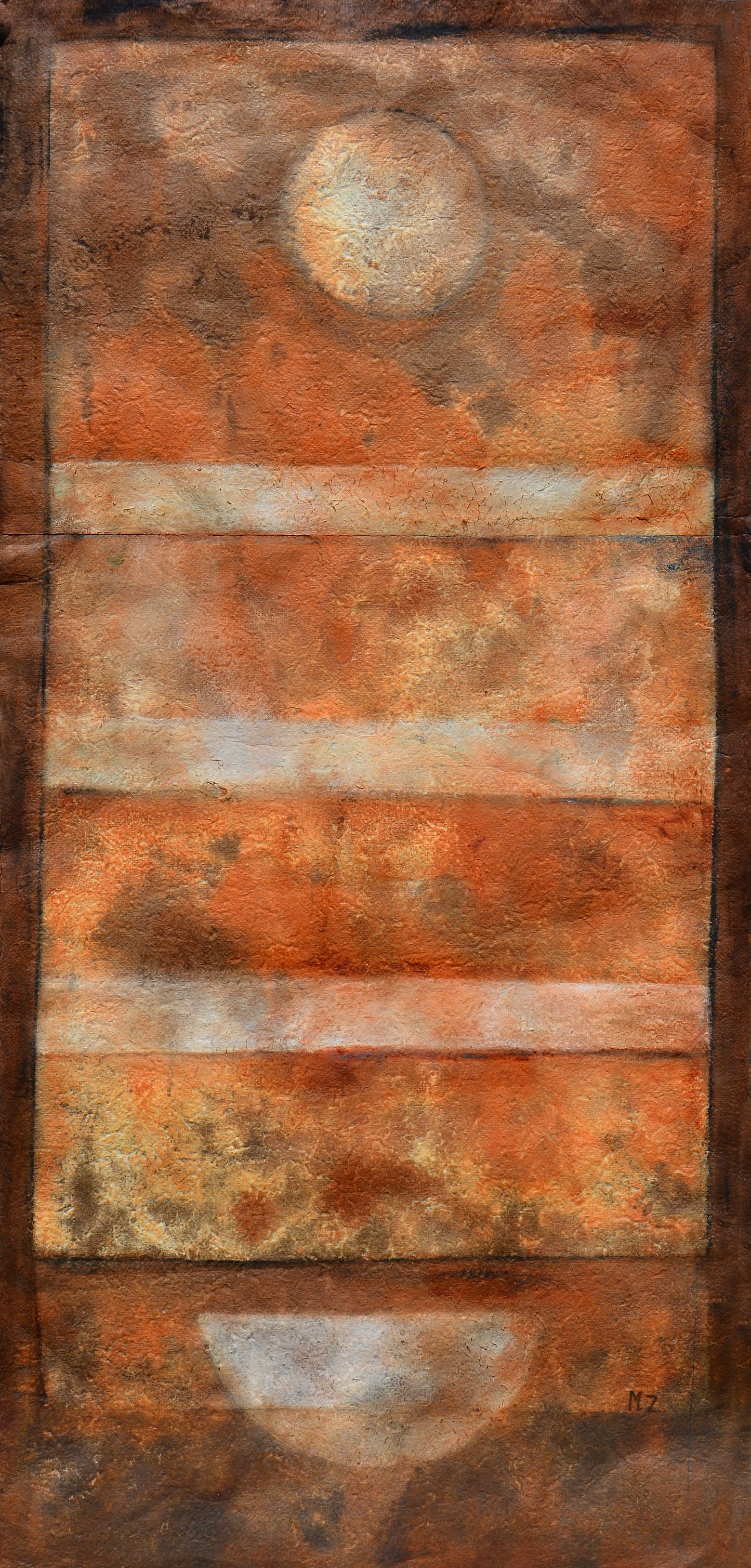 Untitled, Abstract Painting by Mobina Zuberi, Oil on Nepalese Paper, 22.5 x 47 inches