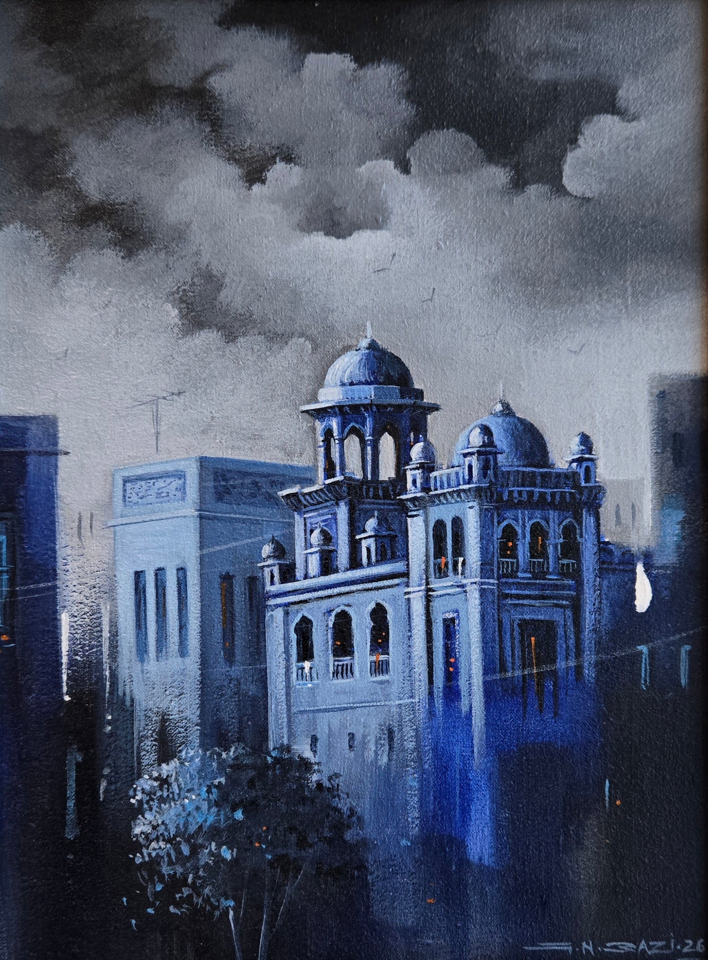 Untitled, Cityscape Painting by GN Qazi, Oil on Canvas, 12 x 16 inches