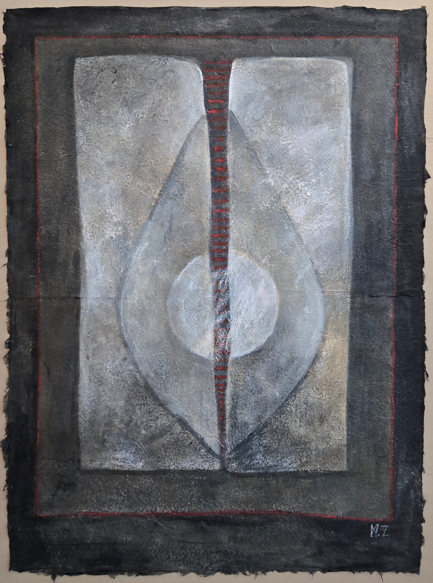 Untitled, Abstract Painting by Mobina Zuberi, Oil on Nepalese Paper, 32 x 43.5 inches