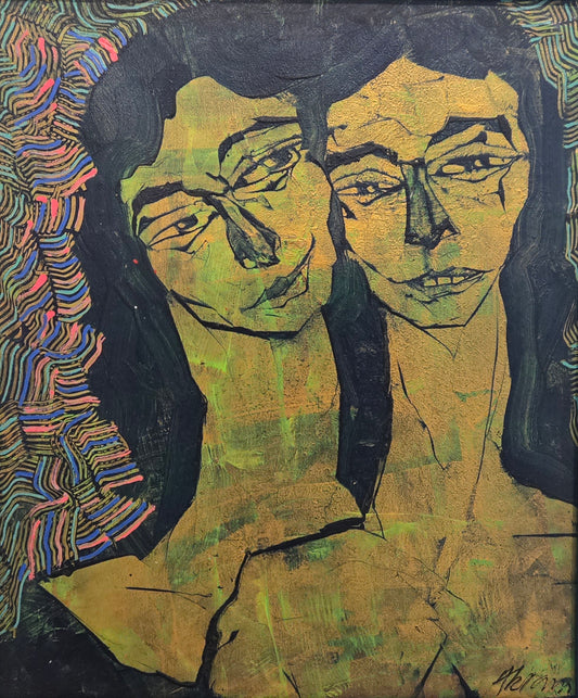Untitled, Portrait Painting by Akram Dost, Acrylic on Canvas & Wood, 14 x 16 Inches