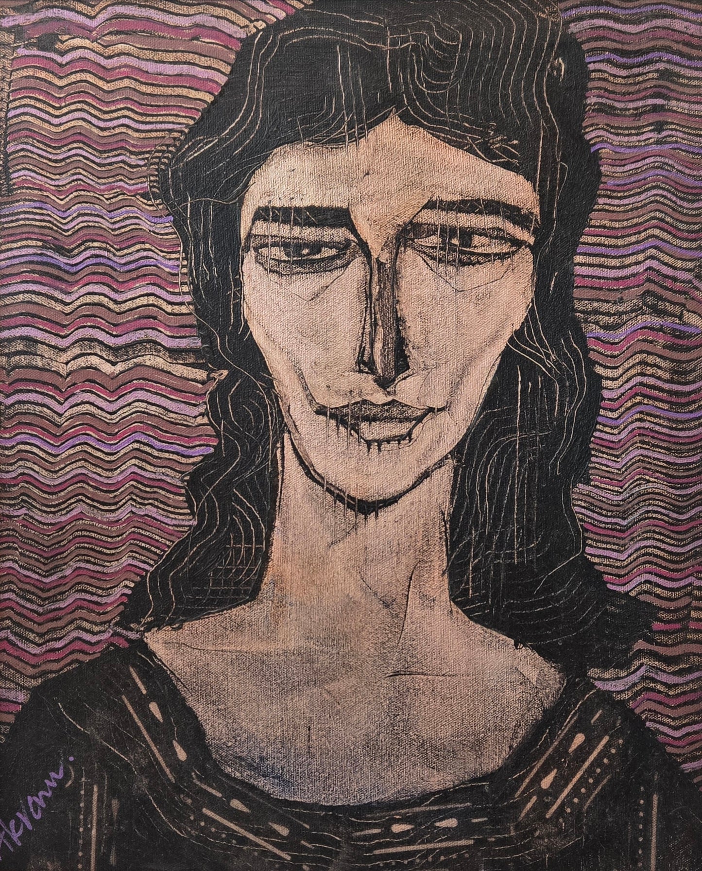 Untitled, Portrait Painting by Akram Dost, Acrylic on Canvas, 18 x 24 Inches