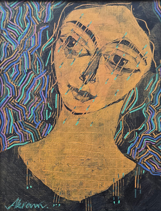 Untitled, Portrait Painting by Akram Dost, Acrylic on Canvas & Wood, 15 x 18 Inches