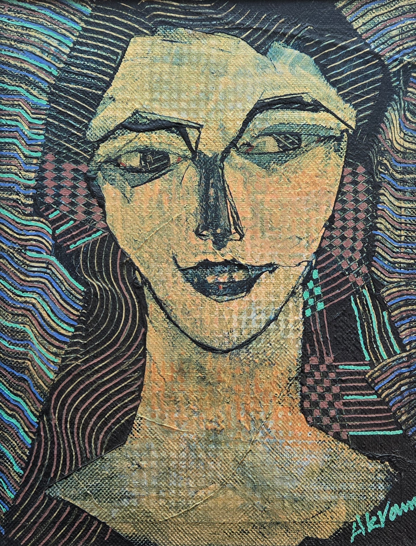 Untitled, Portrait Painting by Akram Dost, Acrylic on Canvas & Wood, 12 x 14.5 Inches