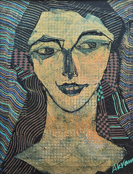 Untitled, Portrait Painting by Akram Dost, Acrylic on Canvas & Wood, 12 x 14.5 Inches