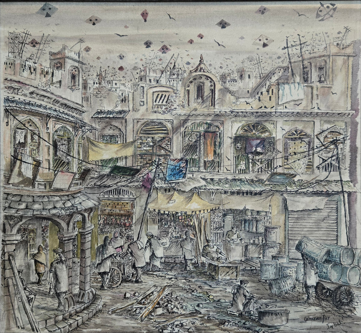 Cityscape Painting by ghazanfar Iqbal, Mixed Media on Canvas, 24 x 22 Inches