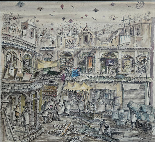 Cityscape Painting by ghazanfar Iqbal, Mixed Media on Canvas, 25 x 23 Inches
