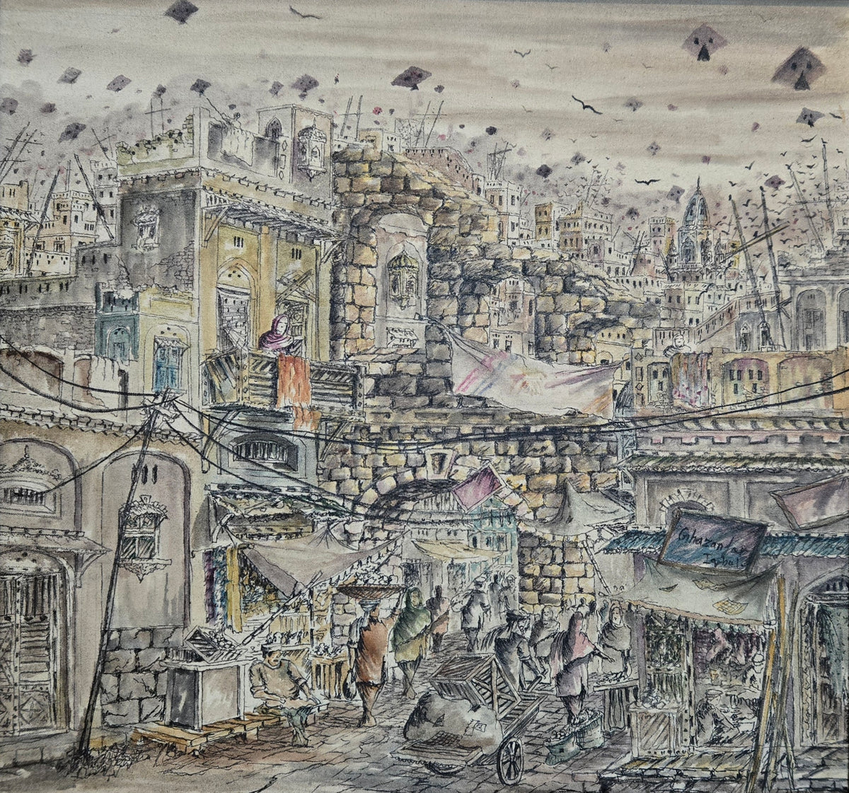 Cityscape Painting by ghazanfar Iqbal, Mixed Media on Canvas, 24 x 22 Inches