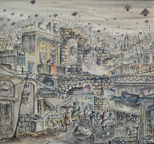 Cityscape Painting by ghazanfar Iqbal, Mixed Media on Canvas, 24 x 23 Inches