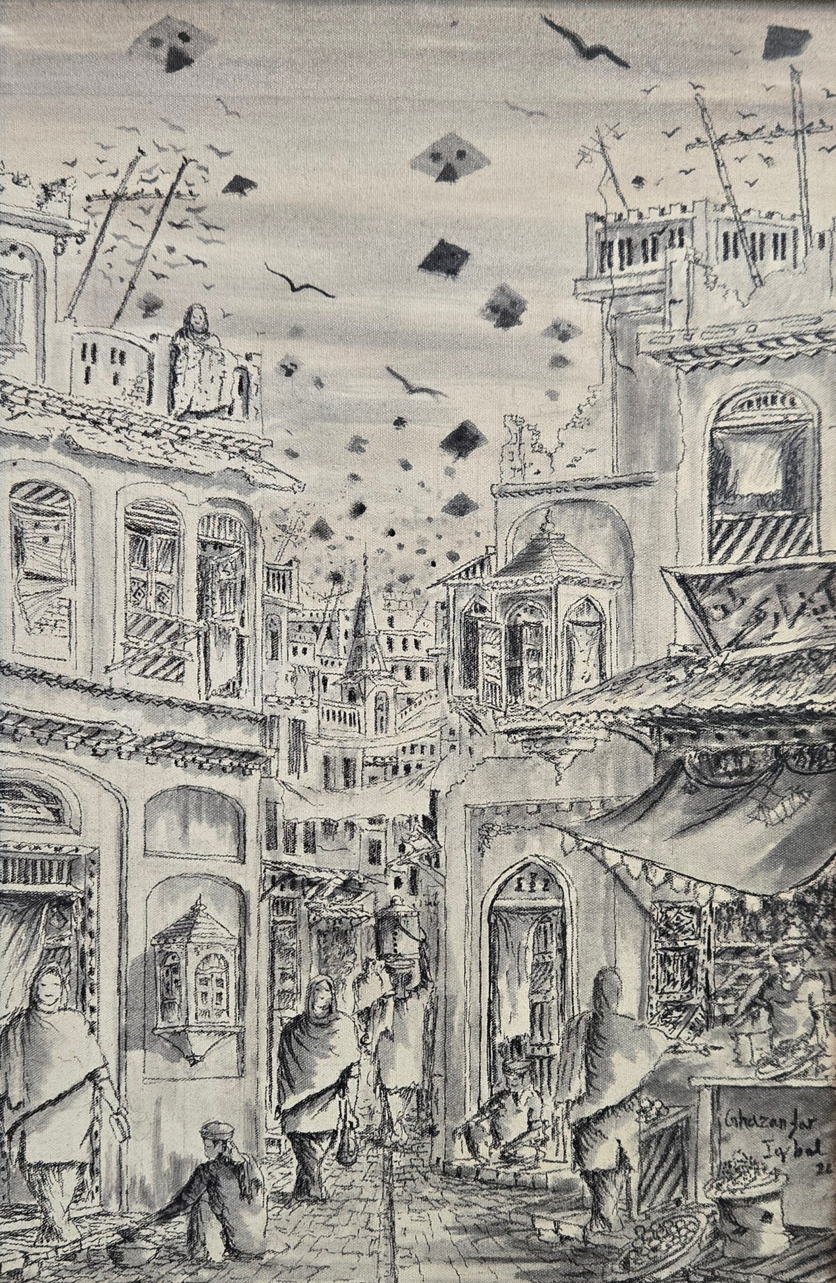 Cityscape Painting by Ghazanfar Iqbal, Mixed Media on Canvas, 11.5 x 17.5 Inches