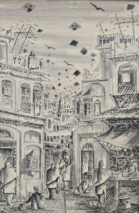Cityscape Painting by Ghazanfar Iqbal, Mixed Media on Canvas, 11.5 x 17.5 Inches