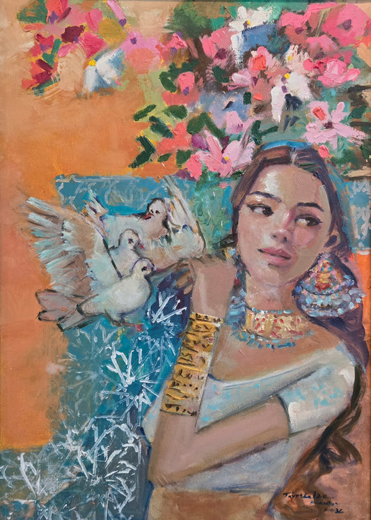 Figurative Painting by Tayyaba Aziz, Oil & Acrylic on Canvas, 18 x 26 Inches