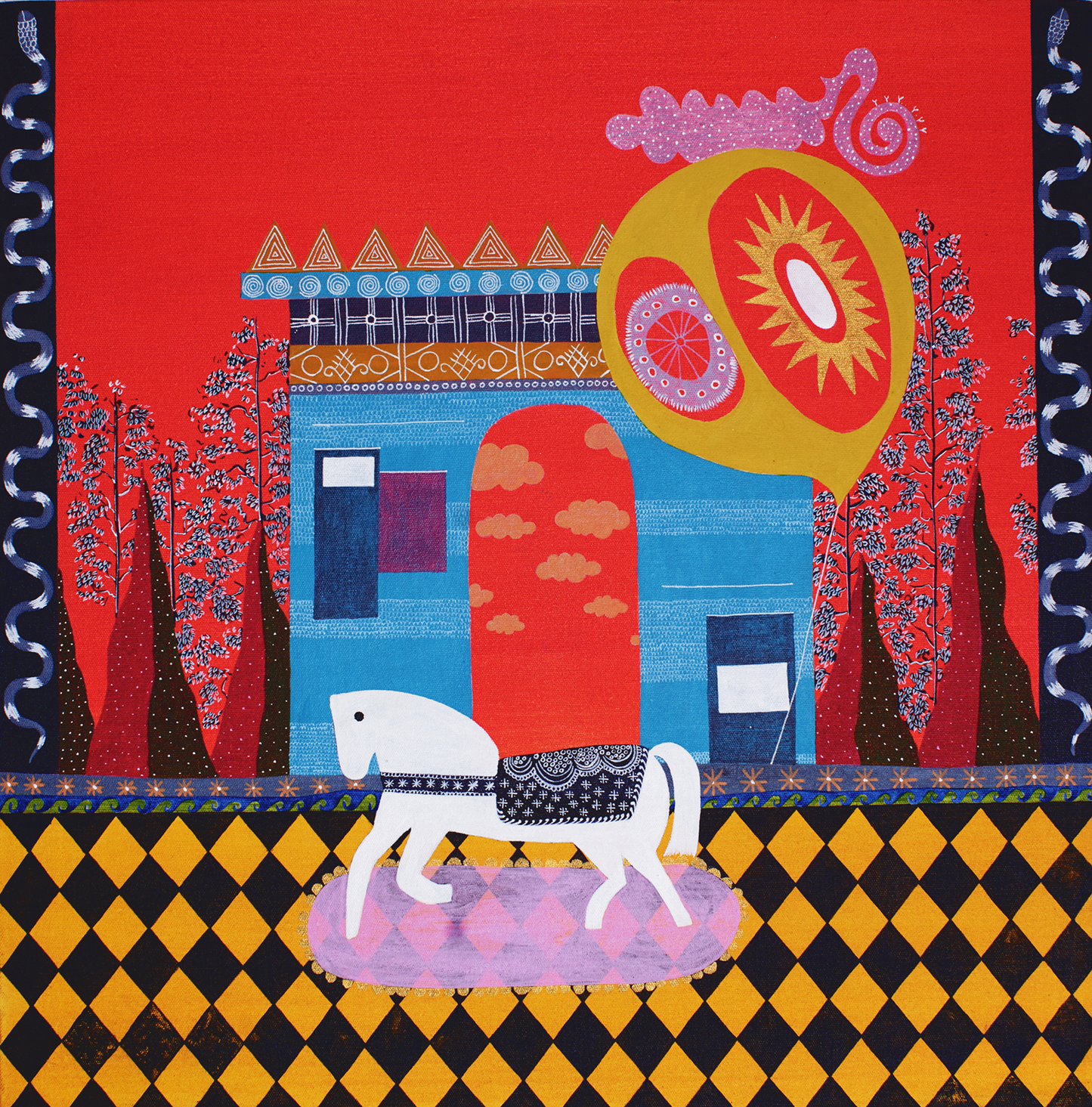 City of Love, Abstract Painting by Imran Mughal, Acrylic on Canvas, 18 x 18 inches