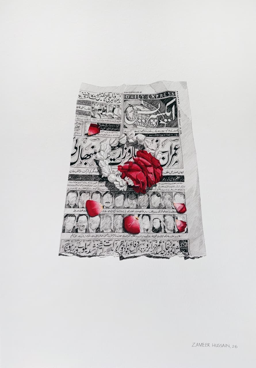 Still Life Drawing by Zameer Hussain, Pen on Paper, 14 x 20 Inches