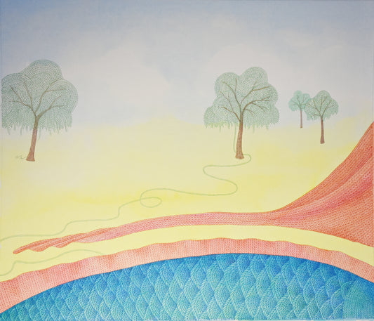 Surreal Manifestation-lll, Landscape Painting by Sidra Liaqat, Watercolor on Wasli, 10 x 8.5 inches