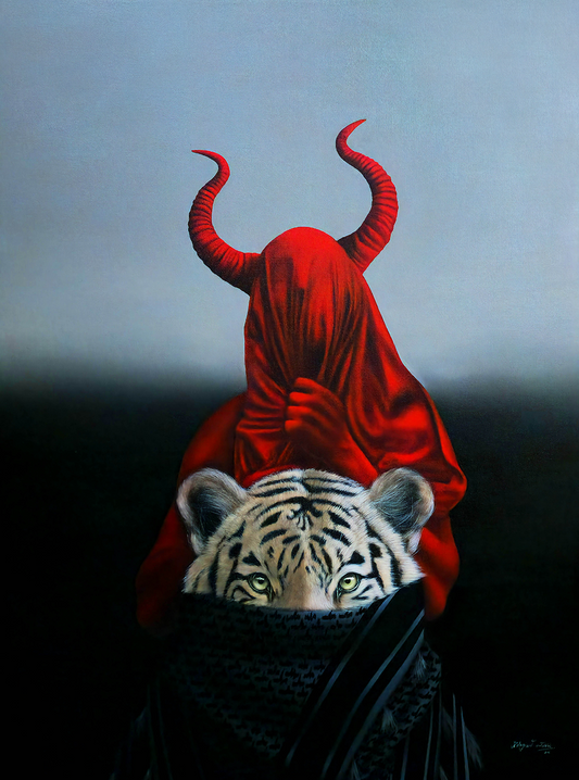 The Face of Oppression, Figurative Painting by Behzad Ahmed Warsi, Oil on Canvas, 30 x 40 inches