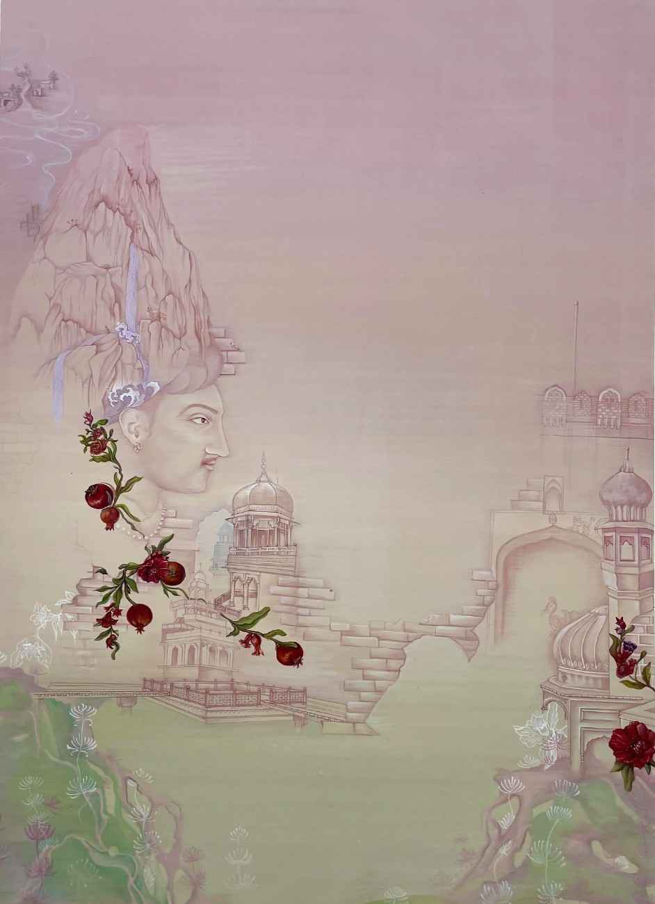 A Walled Kali, Cityscape Painting by Fatima Maqbool, Gouache on Wasli, 14 x 19 inches