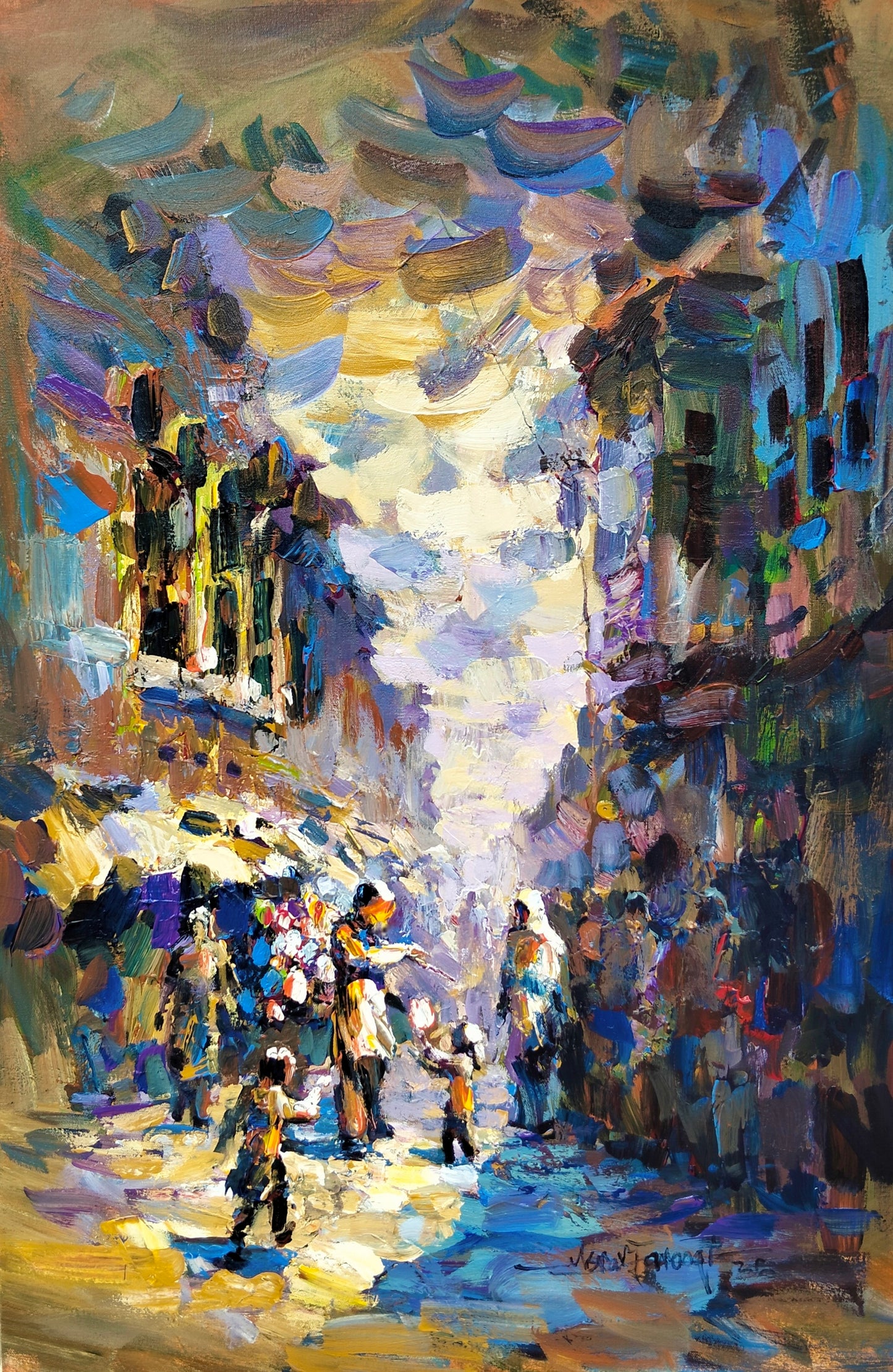Balloon Seller-II, Cityscape Painting by Asrar Farooqi, Acrylic on Canvas, 24 x 36 inches